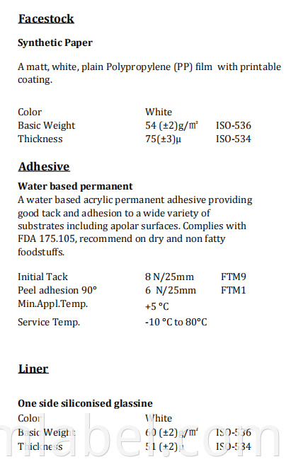 Synthetic Paper Water Based Permanent White Glassine